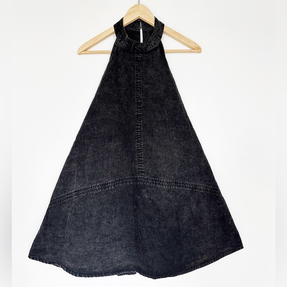 NWT Free People Rising Sun Mini Dress Washed Black Charcoal Denim Size Medium's - Picture 3 of 7
